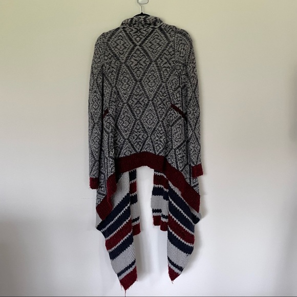Anthropologie Sleeping on Snow Aztec Cardigan Open Shawl Gray Blue Maroon - Picture 10 of 12